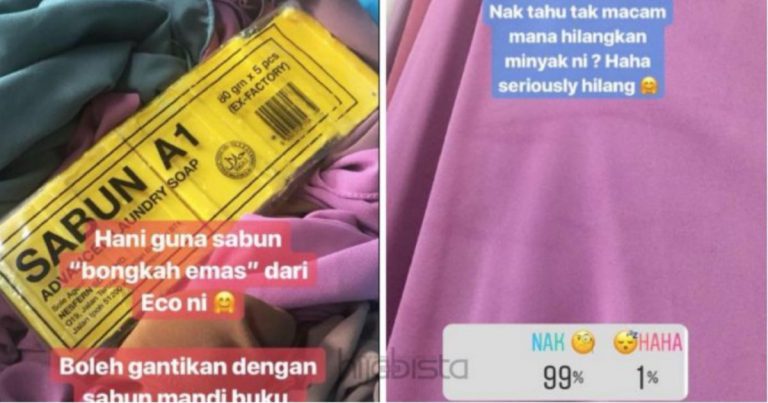 Tak Sangka, Kesan Degil Minyak Di Tudung Hilang Bila Guna Sabun 2 Ringgit Je!