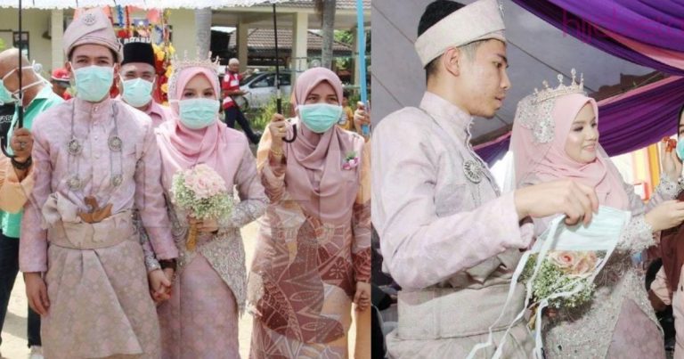 Cipta Kelainan, Pasangan Pengantin Edar Face Mask Sebagai Door Gift Buat Tetamu