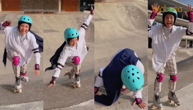 “Dah Macam Superman Terbang Lah”- Netizen Kecut Perut Tengok Cik Manggis Lasak & Terjatuh Bermain Kasut Roda!