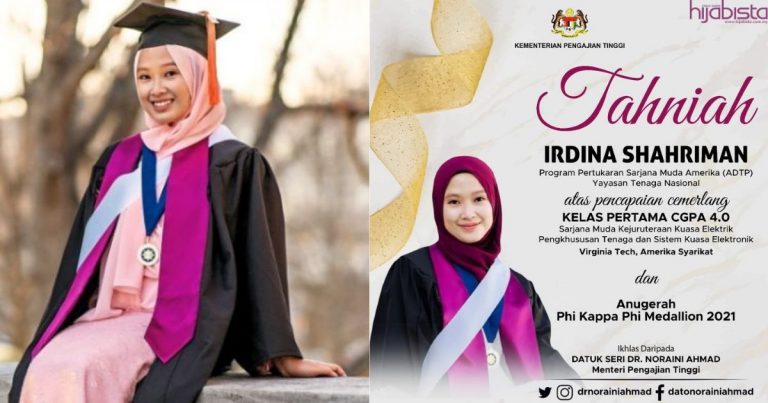 Tak Pernah Ponteng Kelas, Irdina Shariman Raih CGPA 4.0 & Tempat Pertama Di Virginia Tech