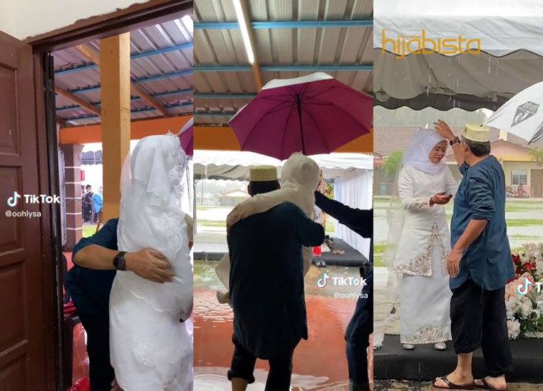 Pengantin Perempuan, Dikendong Bapa Harungi ‘Air Bah’ Menuju Pelamin, Buat Netizen Sebak!