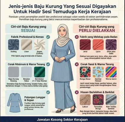 Jenis Baju Kurung Sesuai Untuk Temu Duga Kerja Kerajaan, Pilihan Kemas & Profesional Yang Meyakinkan