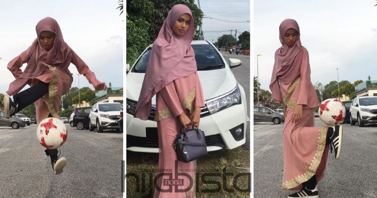 ‘Baju Kurung Belum Pernah Terkoyak Sebab Freestyle’-Hijabi Ini Hebat Menimbang Bola Walaupun Berjubah