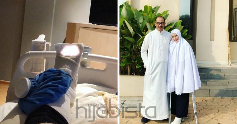 Kerana Dihempap Motor, Farah Asyikin Terpaksa Beraya Dengan Tongkat