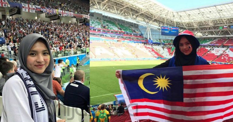Wow, Bangga Lihat Gadis Berhijab Ini Kibar Jalur Gemilang Di Stadium Masa Kempen Piala Dunia Russia
