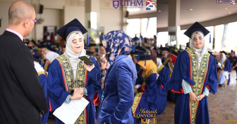 Cacat Penglihatan Tak Halang Hijabi Ini Genggam Diploma. Netizen Puji & Respect Effort Dilakukannya